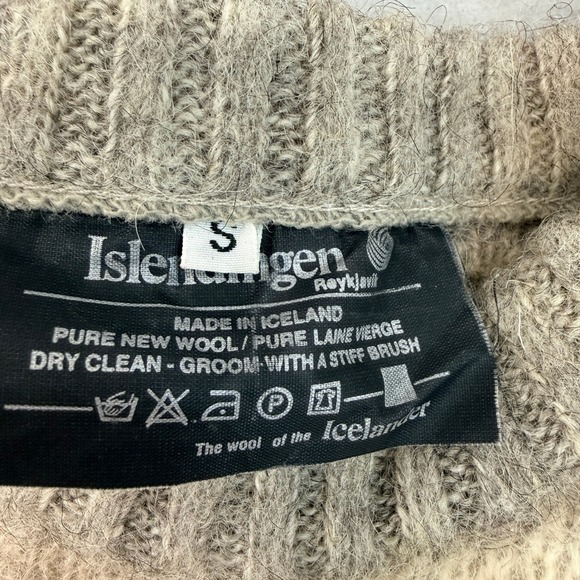 Vintage Islendingen Icelandic Wool Sweater Argyle Geometric Gray Beige Small - Picture 5 of 10